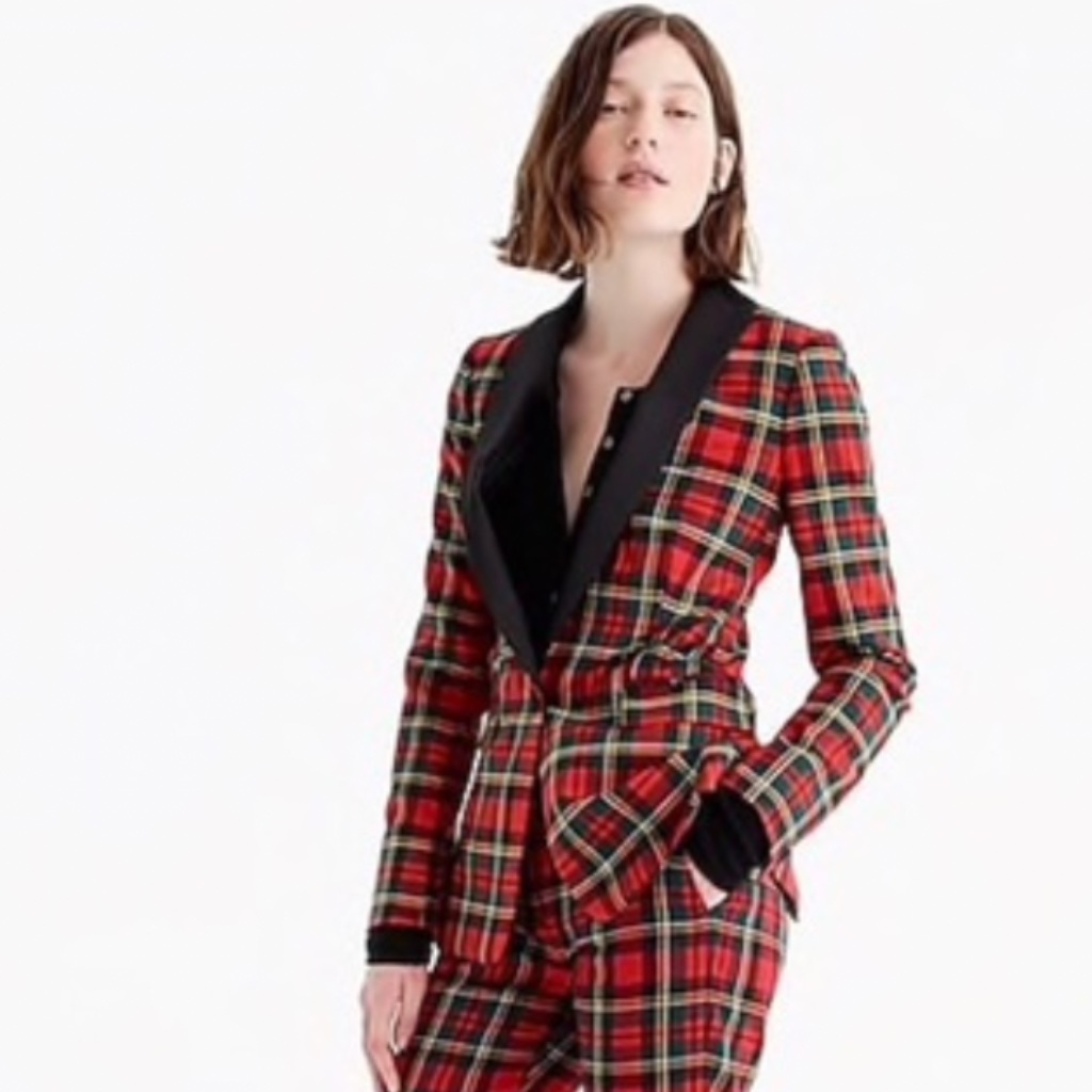 Nwt! Jcrew Lux Parke Blazer In Red Tartan Plaid Jacket W Black Shawl Collar